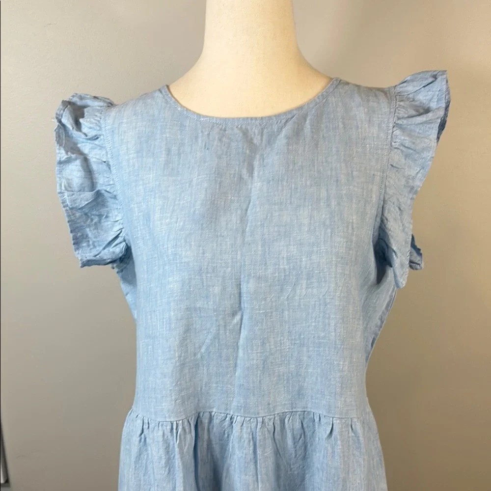 Elegant Blue Chambray Ruffle Sleeve Dress - Picture 4 of 6